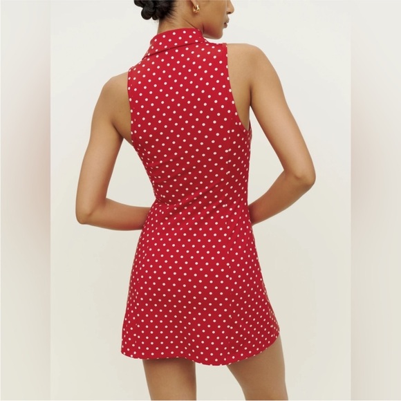 NWT Reformation tennis Leslie Ecomove Zip Front Active Dress Red Polka Dots - Picture 2 of 4